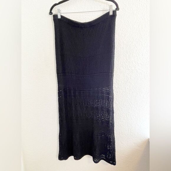 Minnie Rose Classic Black Knit crochet Maxi skirt for bohemian style. NWT M - Picture 6 of 6